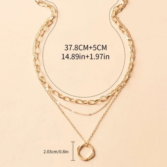 GOLD layered circle pendant necklace - Picture 3 of 4